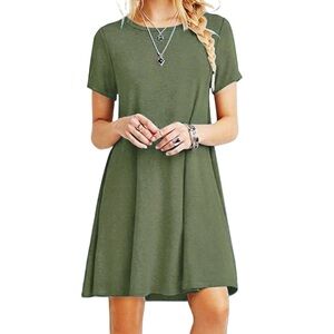 Real Essentials Olive Green Short Sleeve Soft Stretch T-Shirt Mini Dress Sz XL